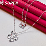 Sterling Silver Four Leaves Clover Pendant Necklace 16-30 Inch Chain