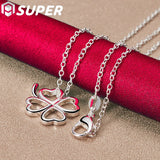 925 Sterling Silver Clover Pendant Necklace 18 Inch Chain Gift for Women