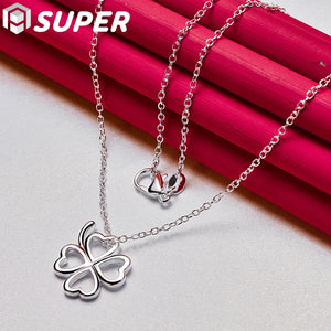 925 Sterling Silver Clover Pendant Necklace 18 Inch Chain Gift for Women