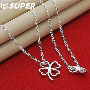 925 Sterling Silver Clover Pendant Necklace 18 Inch Chain Gift for Women