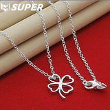 925 Sterling Silver Clover Pendant Necklace 18 Inch Chain Gift for Women