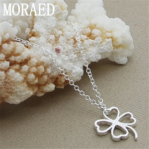 925 Sterling Silver Clover Pendant Necklace 18 Inch Chain