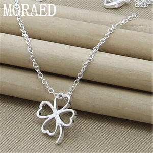 925 Sterling Silver Clover Pendant Necklace 18 Inch Chain