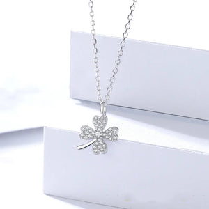 925 Silver Clover Necklace Zircon Adjustable Chain Pendant Birthday Gift