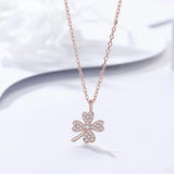 925 Silver Clover Necklace Zircon Adjustable Chain Pendant Birthday Gift