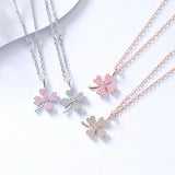 925 Silver Clover Necklace Zircon Adjustable Chain Pendant Birthday Gift