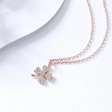 925 Silver Clover Necklace Zircon Adjustable Chain Pendant Birthday Gift