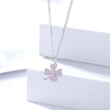 925 Silver Clover Necklace Zircon Adjustable Chain Pendant Birthday Gift