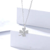 925 Silver Clover Necklace Zircon Adjustable Chain Pendant Birthday Gift