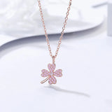 925 Silver Clover Necklace Zircon Adjustable Chain Pendant Birthday Gift