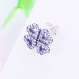 925 Silver Quatrefoil Heart Zircon Stud Earring Kid Girl Baby Christmas