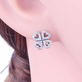 925 Silver Quatrefoil Heart Zircon Stud Earring Kid Girl Baby Christmas
