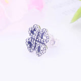 925 Silver Quatrefoil Heart Zircon Stud Earring Kid Girl Baby Christmas