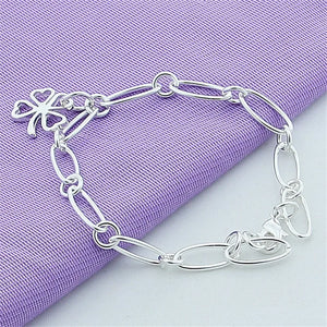 925 Silver Four Leaf Clover Flowers Bracelet For Women Charm Wedding Engagement