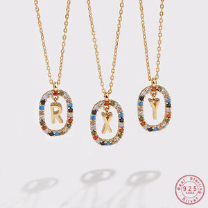 925 Silver Zircon Initials Pendant Necklace Classic Party Jewelry
