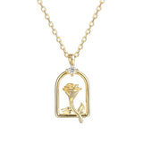 925 Silver French Basket Rose Flower Pendant Necklace Women Wedding Jewelry