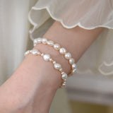 925 Silver Freshwater Pearl Bell Bracelet Wedding Party Jewelry