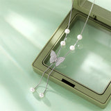 925 Silver Pearl Butterfly Necklace for Women Girl Adjustable Choker
