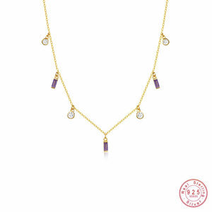925 Silver Geometric Zircon Necklace Colorful Women Girl Jewelry