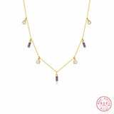 925 Silver Geometric Zircon Necklace Colorful Women Girl Jewelry