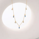 925 Silver Geometric Zircon Necklace Colorful Women Girl Jewelry