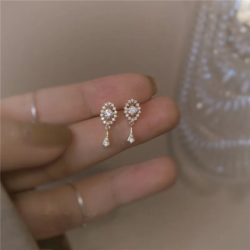925 Silver Crystal Tassel Drop Earrings Plating 14k - Wedding Gift Jewelry