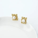 925 Silver Ruffled Faux Pearl Stud Earrings Vintage Jewelry