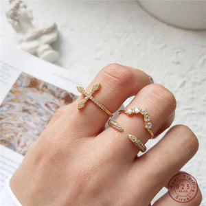 925 Silver Zircon Geometric Open Ring for Women Party Jewelry Gift