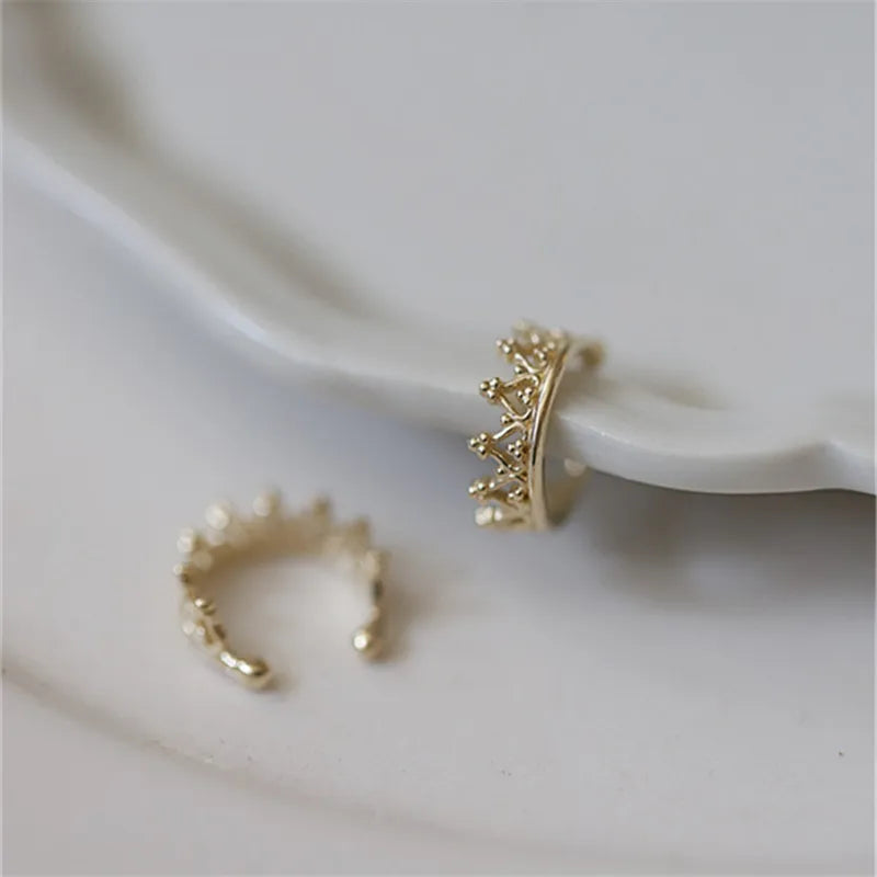 925 Silver French Crown Ear Bone Clip Women No Pierced Palace Style Jewelry