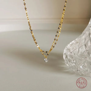925 Silver Crystal Pendant Necklace Women Charm Gift
