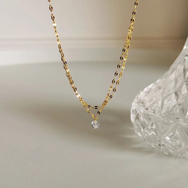 925 Silver Crystal Pendant Necklace Women Charm Gift