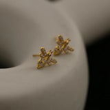 925 Silver Bee Stud Earrings French Pav? Crystal 14k Jewelry