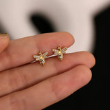 925 Silver Bee Stud Earrings French Pav? Crystal 14k Jewelry