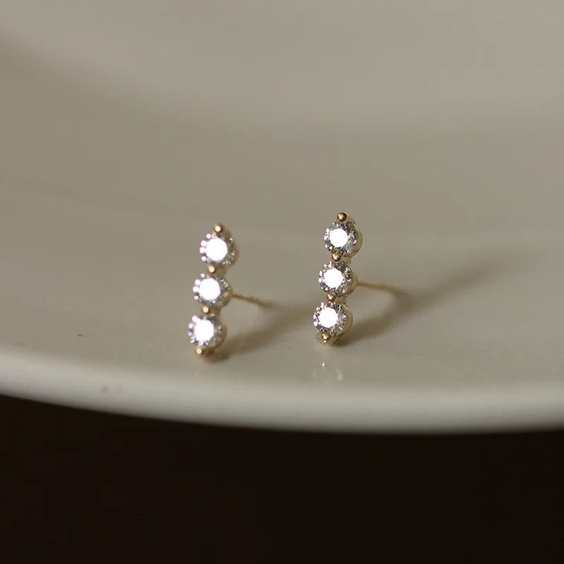 925 Silver Crystal Stud Earrings 14k Plating Women Jewelry Gift