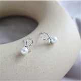 925 Silver Pearl Geometric Line Stud Earrings for Women