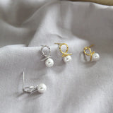 925 Silver Pearl Geometric Line Stud Earrings for Women