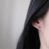 925 Silver Red Zircon Heart Stud Earrings Women Wedding Jewelry Gift