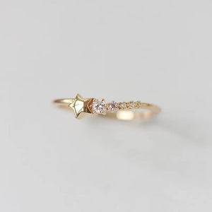 925 Sterling Silver French Star Pav? Crystal Ring Women Classic Tempe...