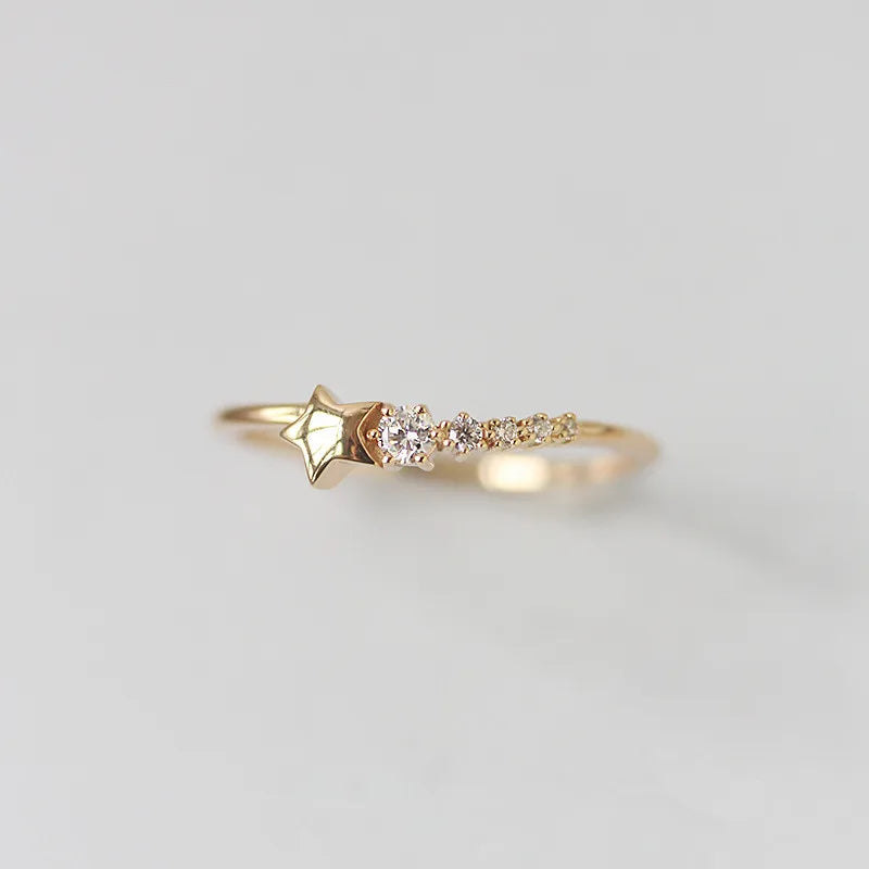 925 Sterling Silver French Star Pav? Crystal Ring Women Classic Tempe...