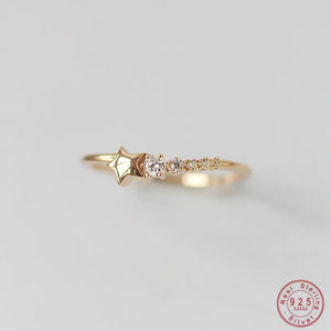 925 Sterling Silver French Star Pav? Crystal Ring Women Classic Tempe...