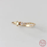 925 Sterling Silver French Star Pav? Crystal Ring Women Classic Tempe...