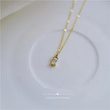 925 Silver Square Diamond Pendant Necklace Women Chain Jewelry