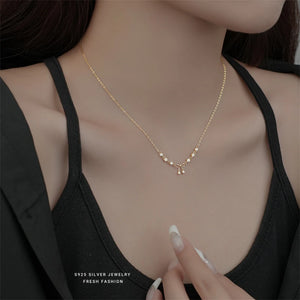 925 Silver French Vintage Bow Necklace Zircon Light Wedding Jewelry