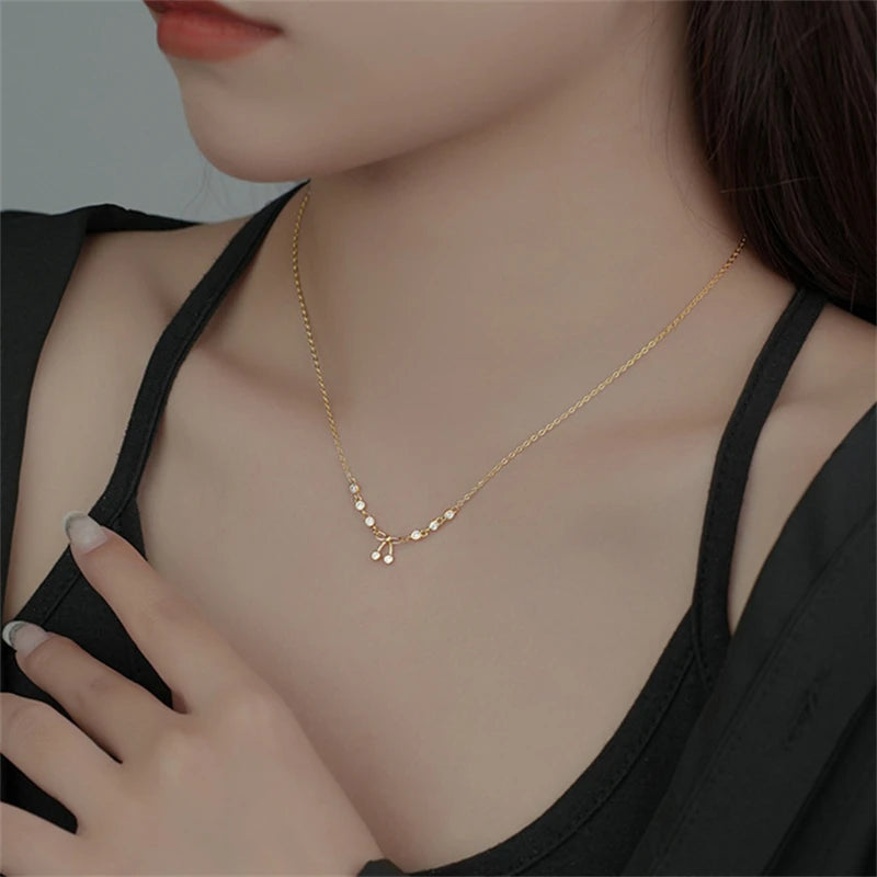 925 Silver French Vintage Bow Necklace Zircon Light Wedding Jewelry