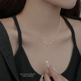 925 Silver French Vintage Bow Necklace Zircon Light Wedding Jewelry
