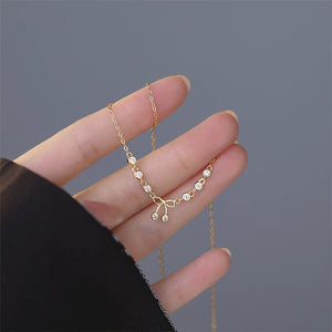 925 Silver French Vintage Bow Necklace Zircon Light Wedding Jewelry