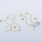 925 Silver Freshwater Pearl Chain Drop Earrings 14K Plated