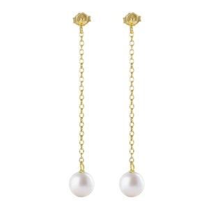 925 Silver Freshwater Pearl Chain Drop Earrings 14K Plated