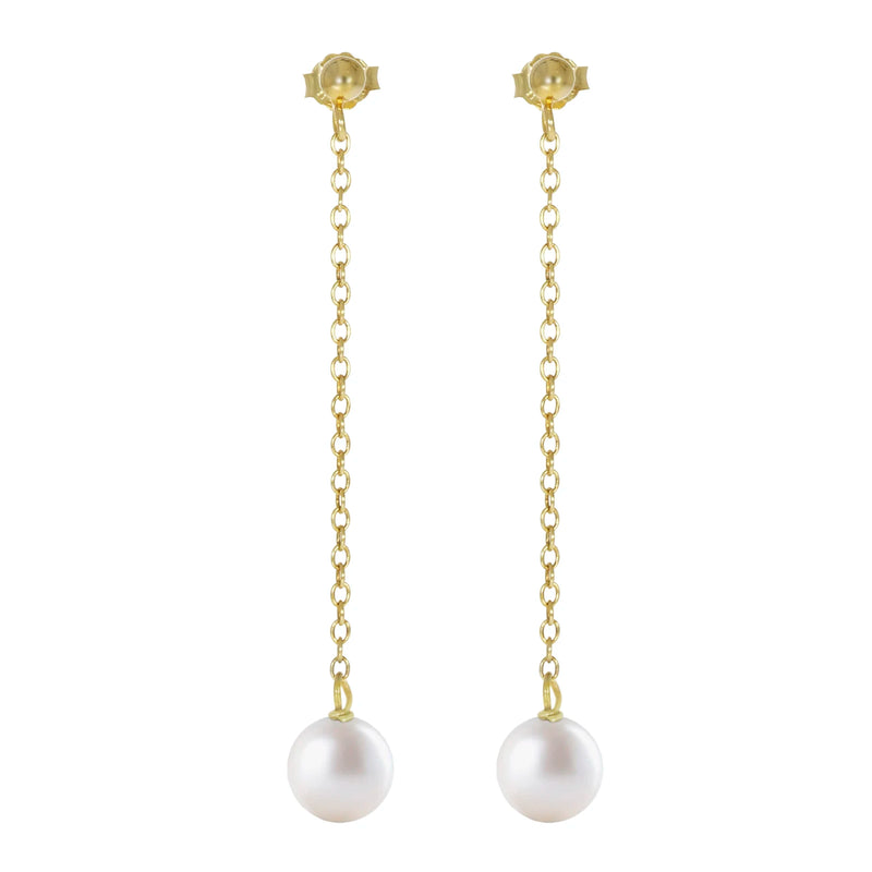 925 Silver Freshwater Pearl Chain Drop Earrings 14K Plated