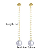925 Silver Freshwater Pearl Chain Drop Earrings 14K Plated